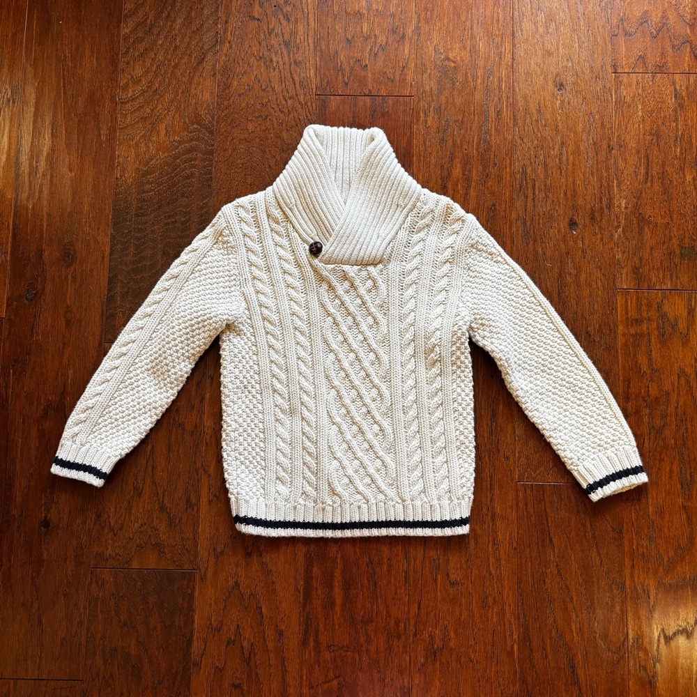 Red Truck Moving Co Boys Cream Chunky Cable Knit Sweater Size 5